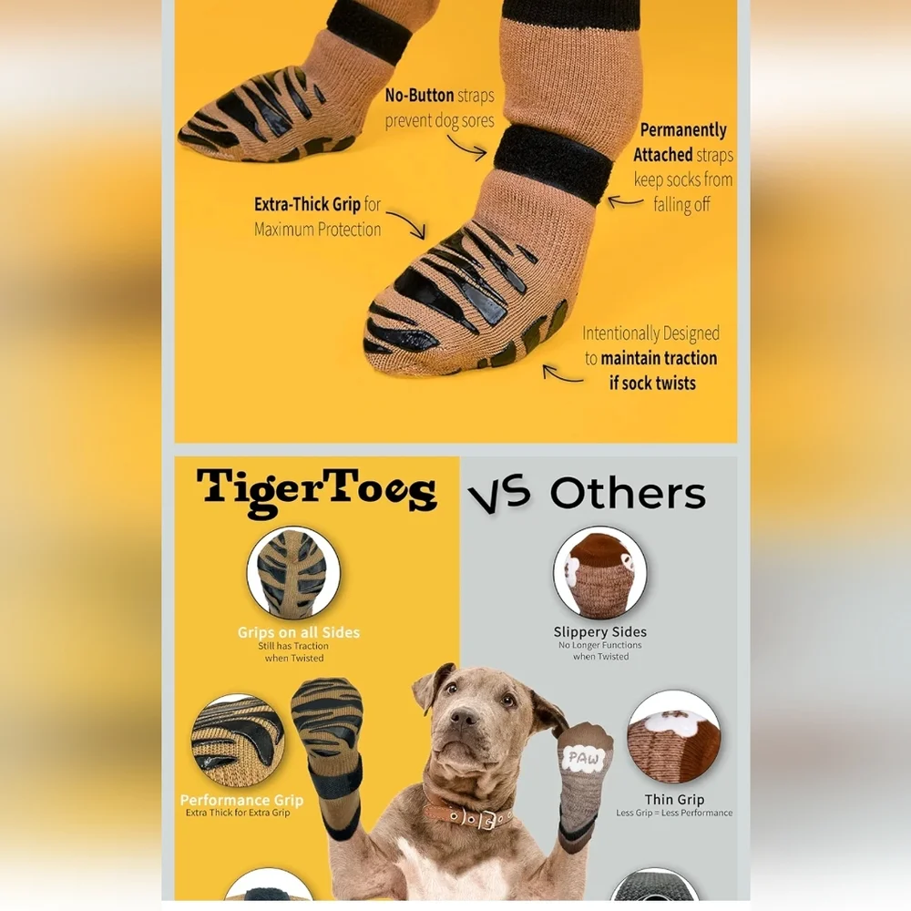 DOK TigerToes Premium Non-Slip Dog Socks Blue X-Large